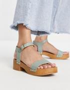 Asos Design Honestly Mid Heeled Clog Sandals In Sage Green