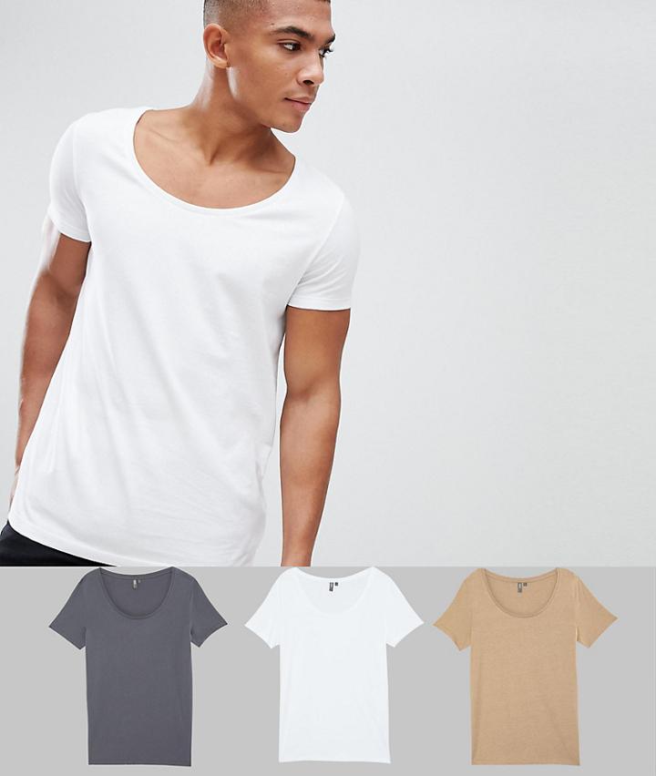 Asos Design T-shirt With Scoop Neck 3 Pack Multipack Saving - Multi