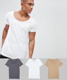 Asos Design T-shirt With Scoop Neck 3 Pack Multipack Saving - Multi