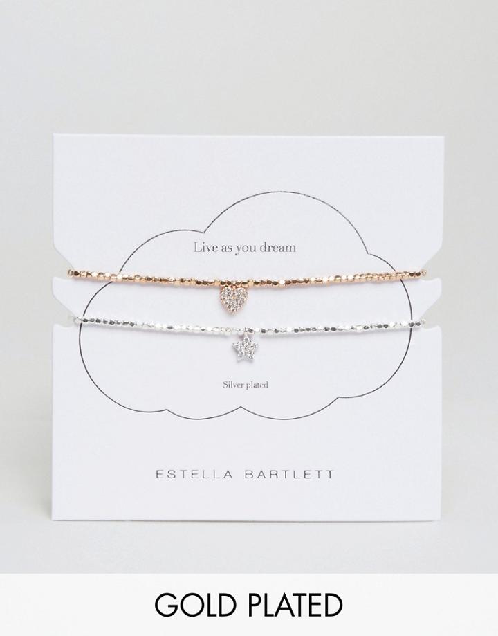 Estella Bartlet Silver Plated Heart Bracelet Duo Set - Gold