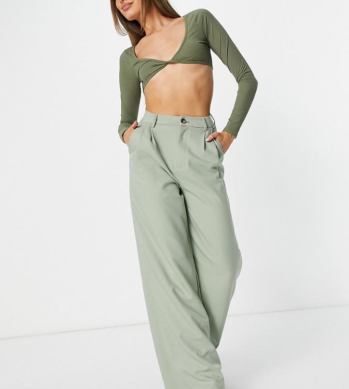 Asyou High Waist Super Wide Leg Pants In Sage Green