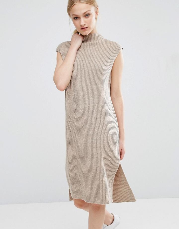 J.o.a Knitted Midi Overlay Dress - Cream