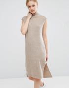 J.o.a Knitted Midi Overlay Dress - Cream