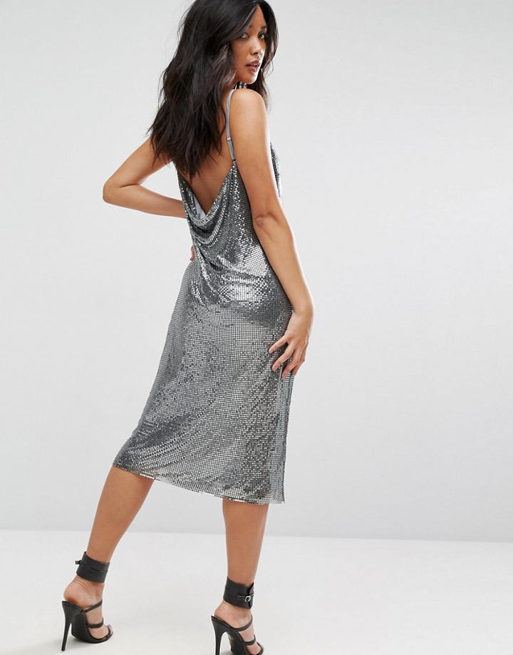 Asos Chain Mail Drape Back Midi Dress - Multi