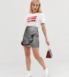 Glamorous Petite Mini Skirt With Ruffle Trim In Metallic Faux Leather
