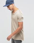 Asos Longline T-shirt With Stretch Neck And Drop Hem In Stone - Blonde