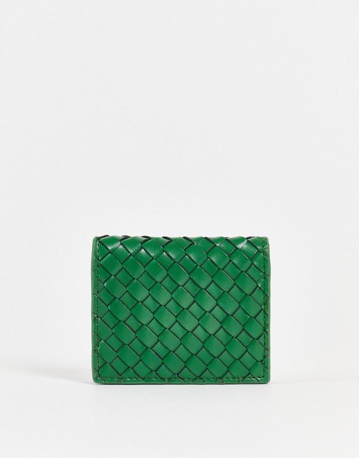 Asos Design Faux Leather Weave Wallet In Bright Green