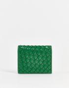 Asos Design Faux Leather Weave Wallet In Bright Green