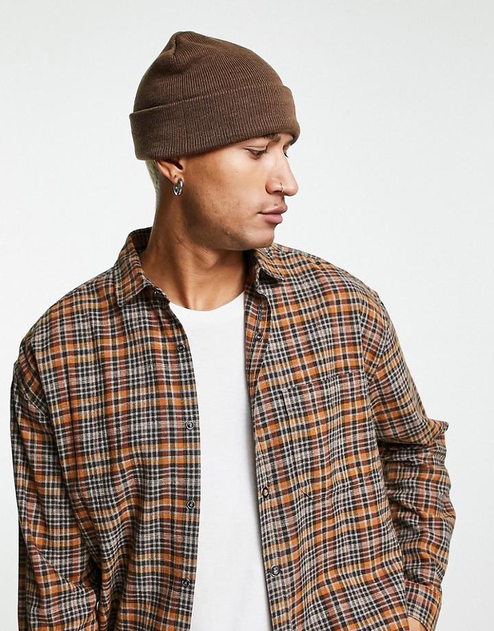 Bershka Knitted Beanie In Brown