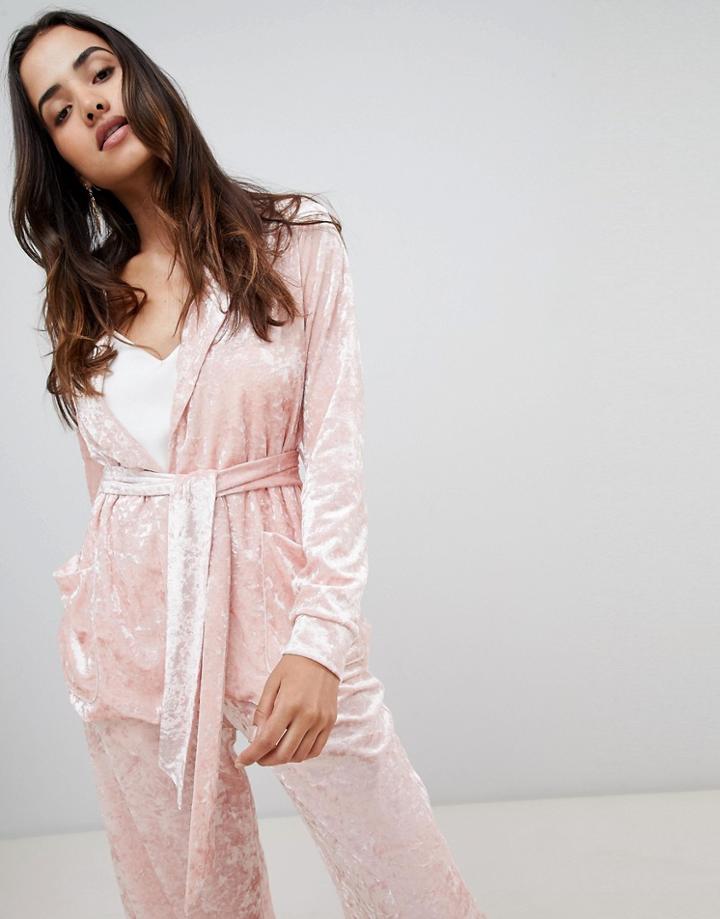 Unique 21 Velvet Blazer With Tie Waist Two-piece-pink