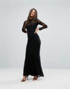 Lipsy Highneck Fishtail Maxi Dress With Lace Sleeves - Black