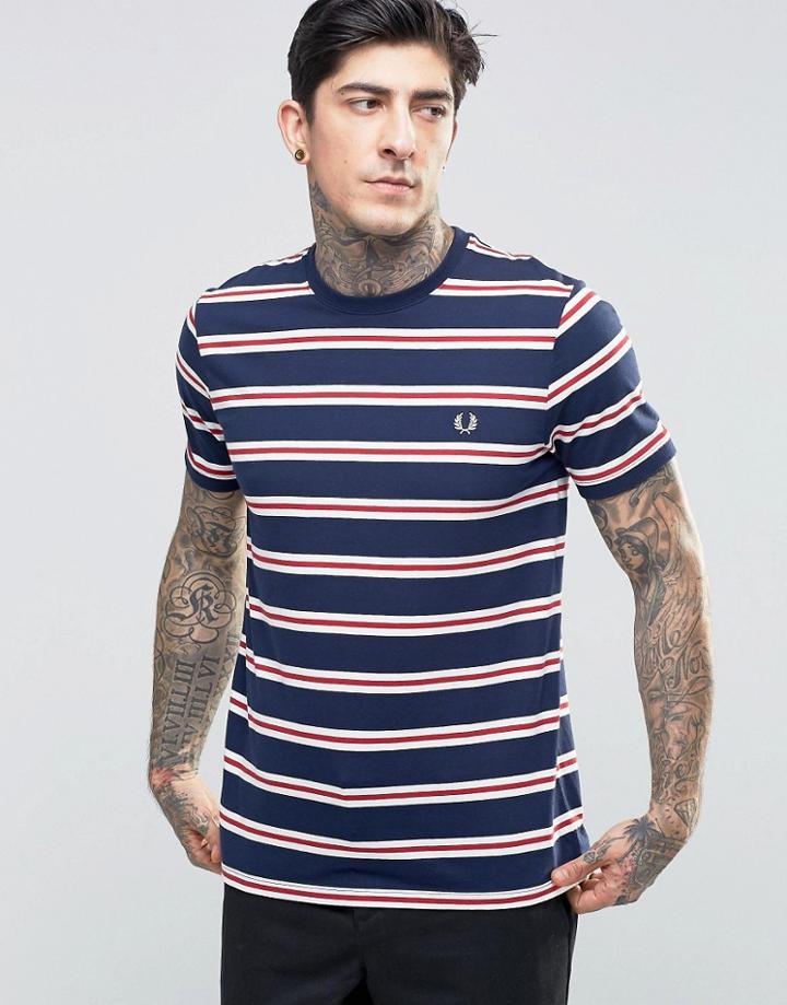 Fred Perry T-shirt With Stripe In Carbon Blue - Blue