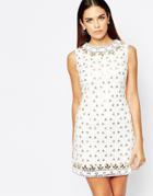 Rare Opulence Shift Dress With Sequin And Jewel Embellishment - White