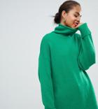 Asos Design Tall Chunky Sweater In Oversize With High Neck - Green