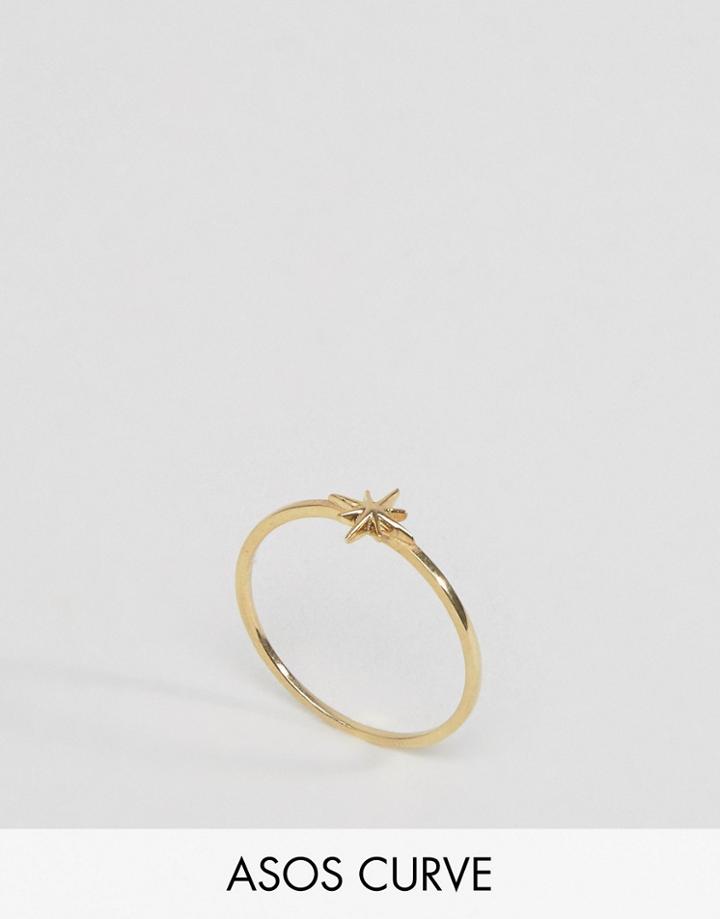 Asos Curve Gold Plated Sterling Silver Star Ring - Gold