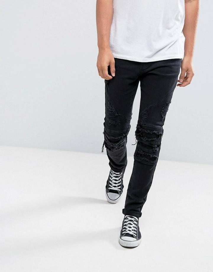 Cayler & Sons Skinny Biker Jeans In Black With Distressing - Black
