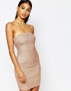 Wow Couture Bandeau Bandage Dress In Metallic - Rose Gold