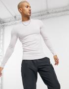 Asos Design Muscle Fit Merino Wool Crewneck Sweater In Oyster Gray-grey
