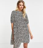 Asos Design Maternity Short Sleeve Smock Mini Dress In Animal Print-multi