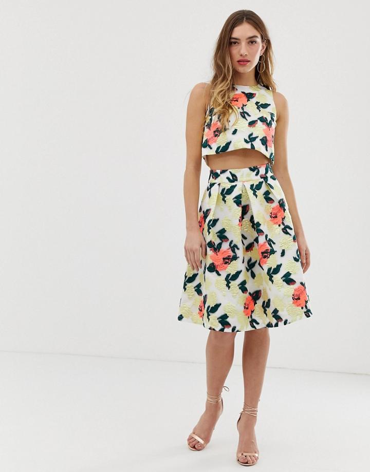 Chi Chi London Midi Prom Skirt In Bright Jacquard-multi
