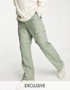 Collusion Utility Cargo Pants With Zip Detail In Khaki-green