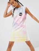 Asos Sleeveless Tie Dye Sweat Dress With Rad Print - Multi