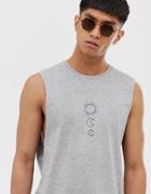 Asos Design Tank With Dropped Armhole And Astronomical Chest Print - Gray
