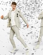 Asos Design Wedding Super Skinny Wool Mix Suit Pants In Stone Puppytooth-neutral