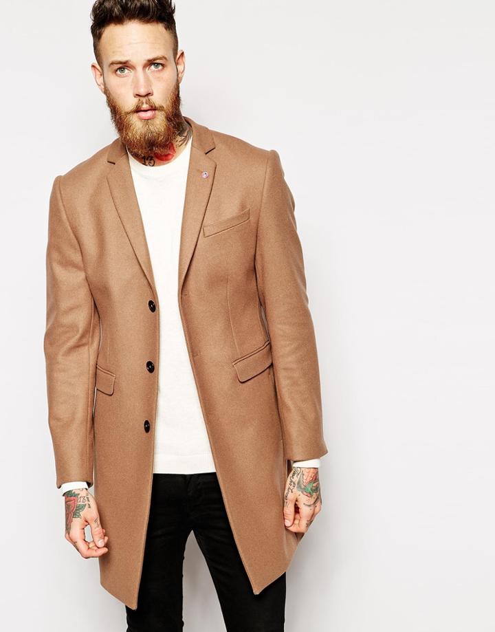 Noose & Monkey Wool Overcoat - Dark Camel