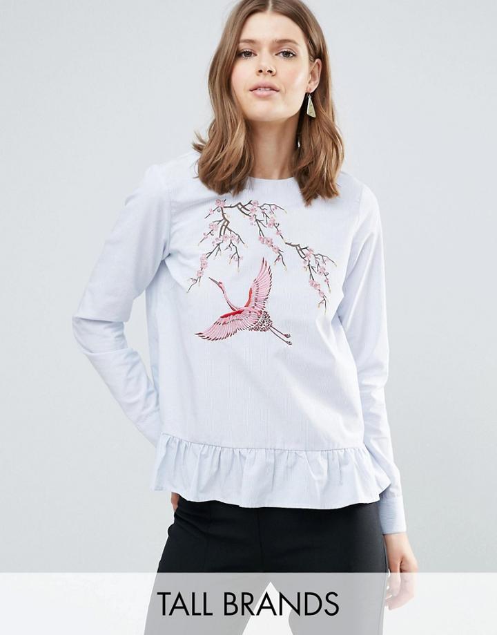 Y.a.s Tall Jappa Embroidered Peplum Hem Stripe Blouse - Multi