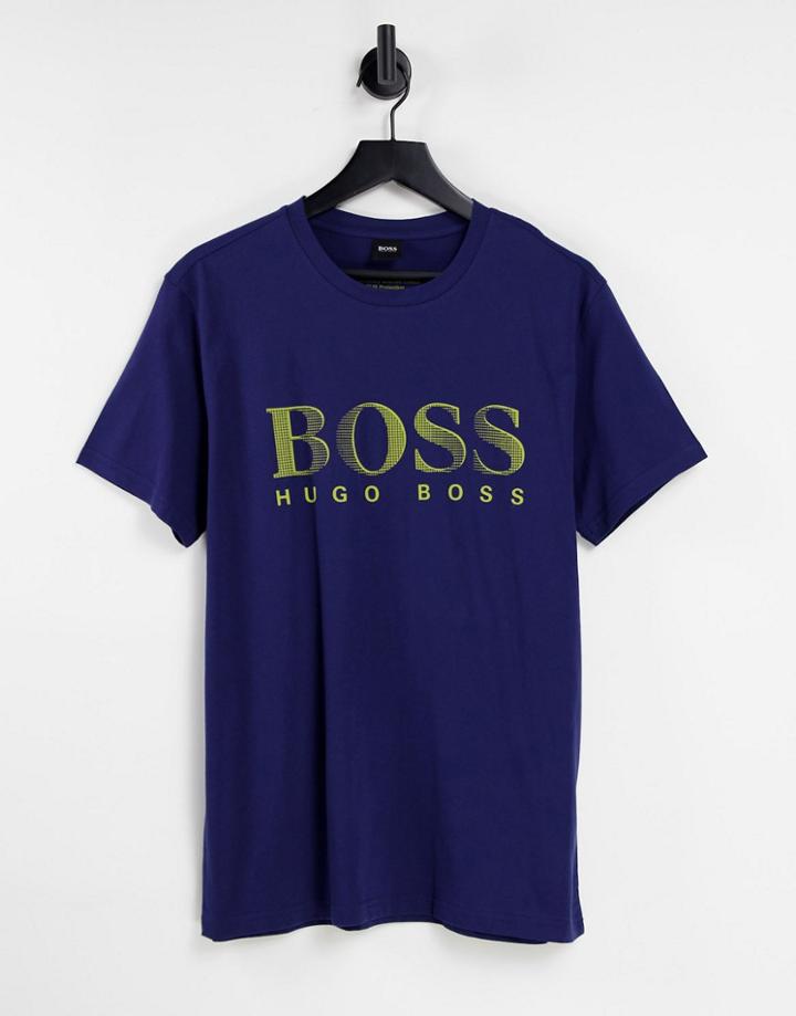 Boss Beachwear Large Logo T-shirt In Navy