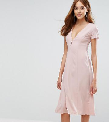 Alter Tall Button Front Short Sleeve Midi Dress - Pink