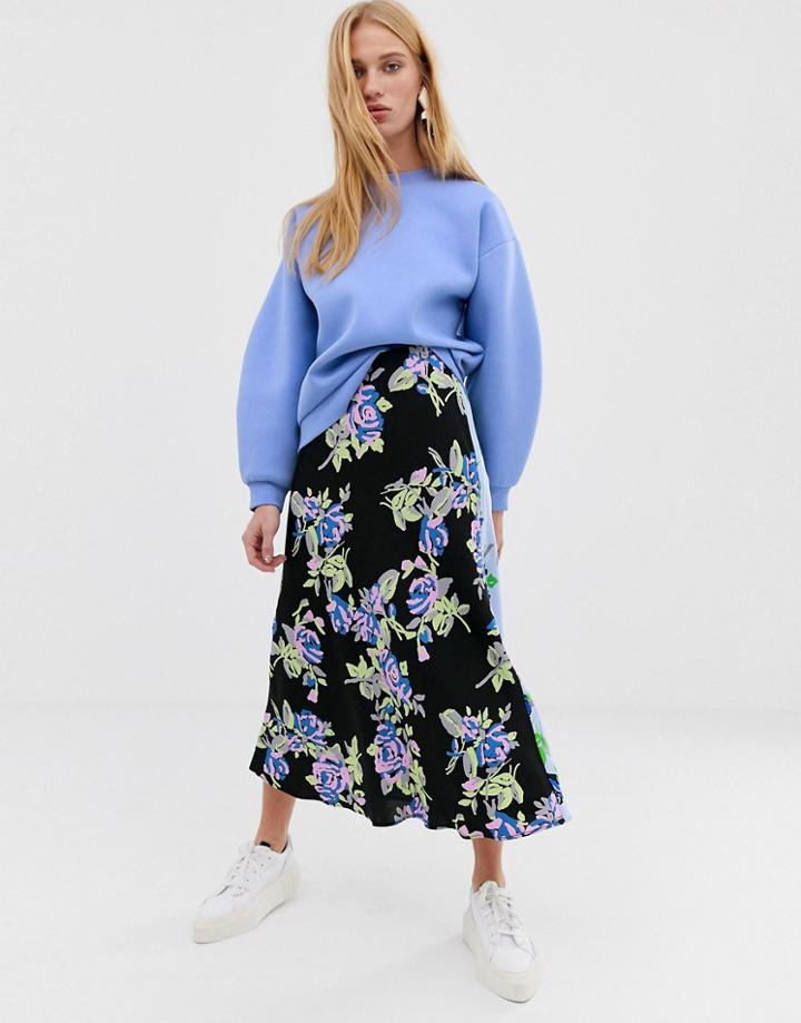 Asos White Floral Print Skirt-multi