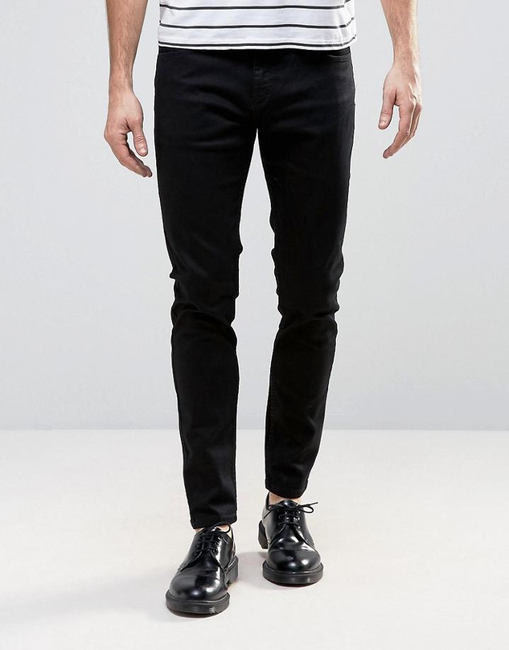 Rollas Stinger Low Rise Super Skinny Jean Jet Black Wash - Black