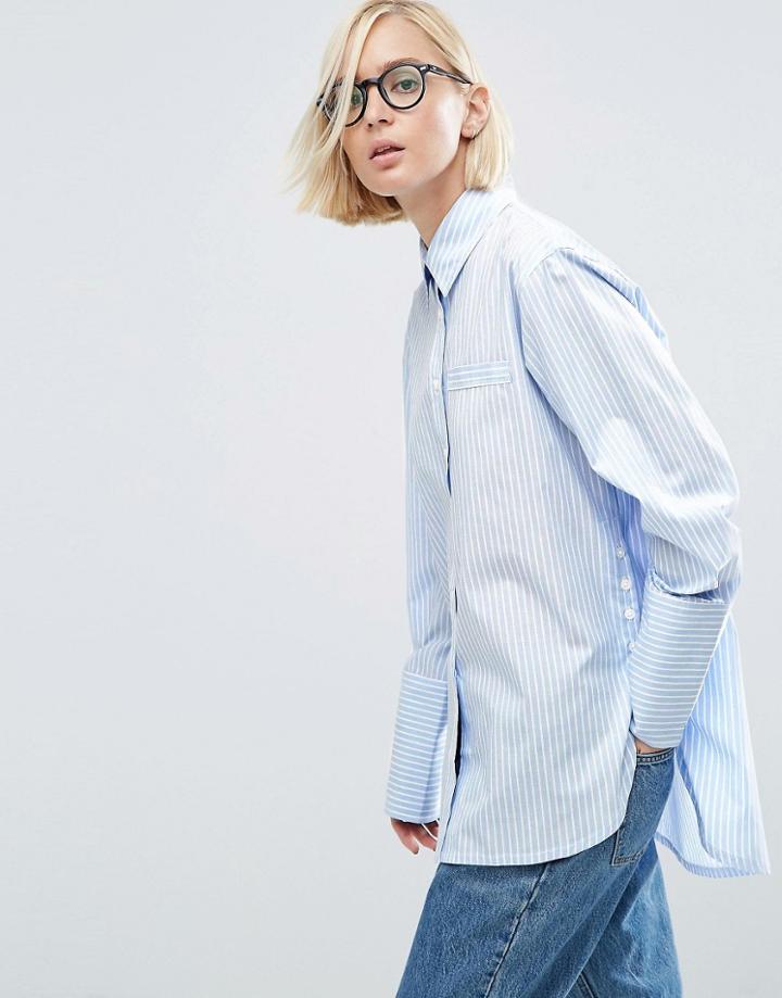 Asos Stripe Cotton Shirt With Deep Cuff & Button Side - Multi