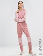 Asos Tall Sweat Jumpsuit With Contrast Fleece Detail - Pink