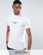 Asos Tall T-shirt With Funnel Neck & Text Print - White