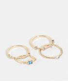 Topshop Squared Crystal Layered 4 X Multipack Rings In Gold And Blue