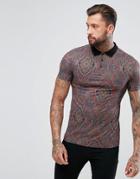 Asos Polo With All Over Paisley Print In Pique - Multi