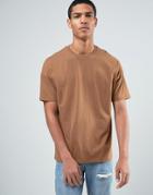Asos Oversized Longline T-shirt In Tan - Brown