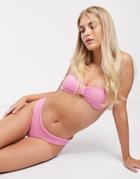 & Other Stories Ribbed Knot-front Bandeau Bikini Top In Pink