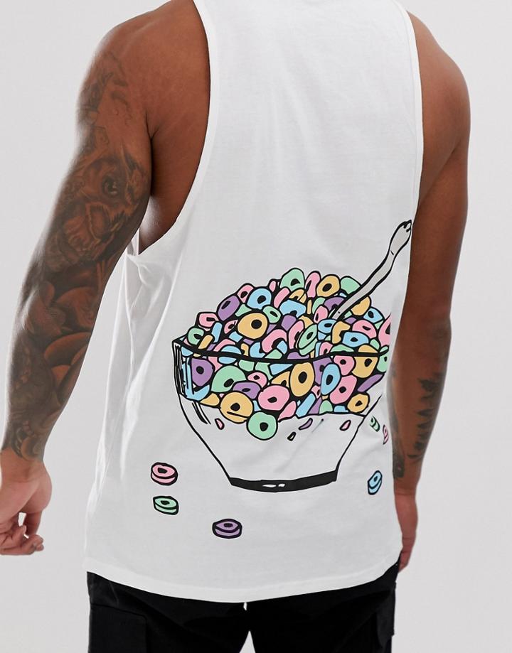 New Love Club Back Print Cereal Sleeveless T-shirt Tank - White