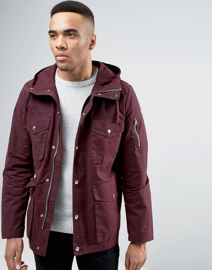 Asos 4 Pocket Parka Jacket In Burgundy - Red