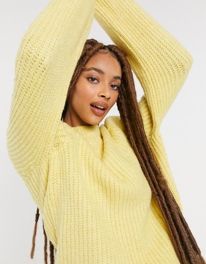 Pieces Knit Sweater With Ribbed Detail In Yellow