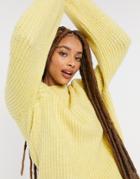 Pieces Knit Sweater With Ribbed Detail In Yellow