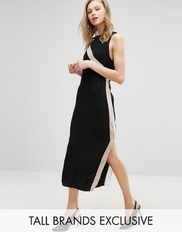 Alter Tall Column Dress With Side Stripe Detail - Black
