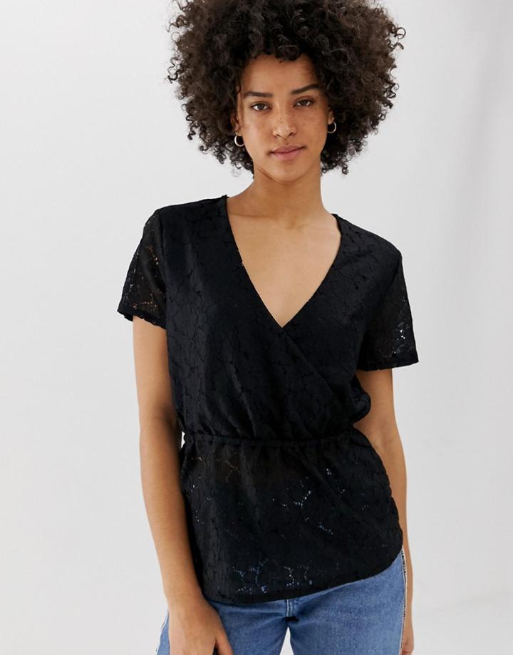 Pieces Julia Lace Wrap Blouse - Black