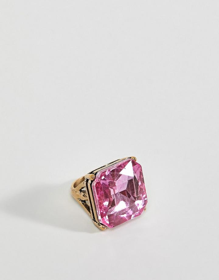 Steve Madden Stone Square Ring - Pink