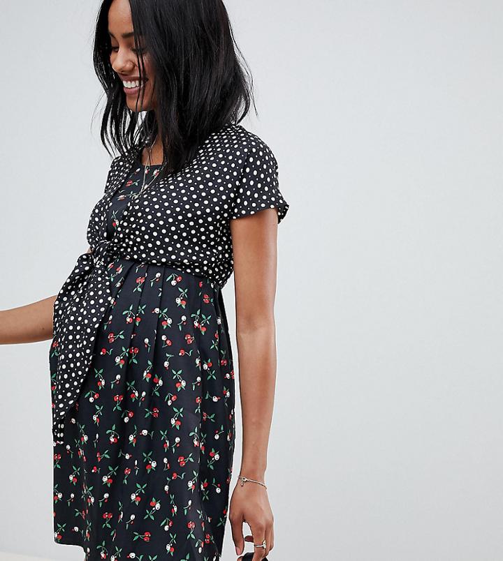 Asos Design Maternity Nursing Mini Wrap Dress In Mixed Print - Multi