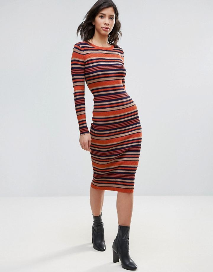 Qed London Stripe Bodycon Midi Dress - Multi
